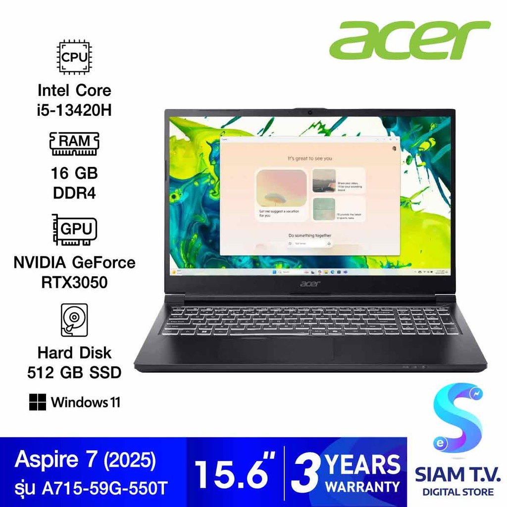NOTEBOOK (โน้ตบุ๊ค) ACER ASPIRE 7 A715-59G-550T (TITANIUM BLACK) โดย สยามทีวี by Siam T.V.