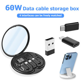 สายมัลติฟังก์ชั่นสําหรับ Usb-ABC/Usb 60Wpd Fast Charging ที่วางโทรศัพท์มือถือสายชาร์จกล่องเก็บกระเป๋าเดินทาง