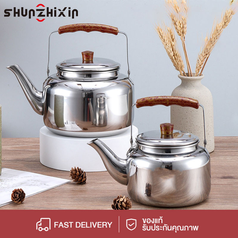 SZX กาน้ำสแตนเลส 1-4 ลิตร ด้ามจับไม้แพร์ จุกไม้แพร์ 0.75L, 1.5L, 2L, 3L