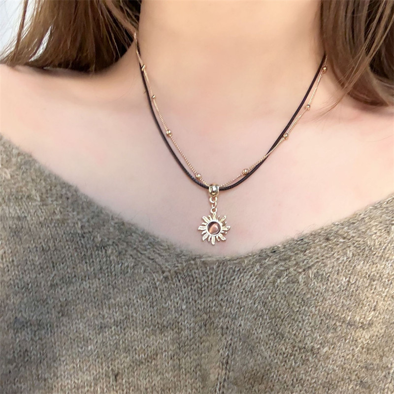 Chuya Vintage Sun สร้อยคอสองชั้นวันที่สวมใส่ทุกวันของขวัญสําหรับผู้หญิง