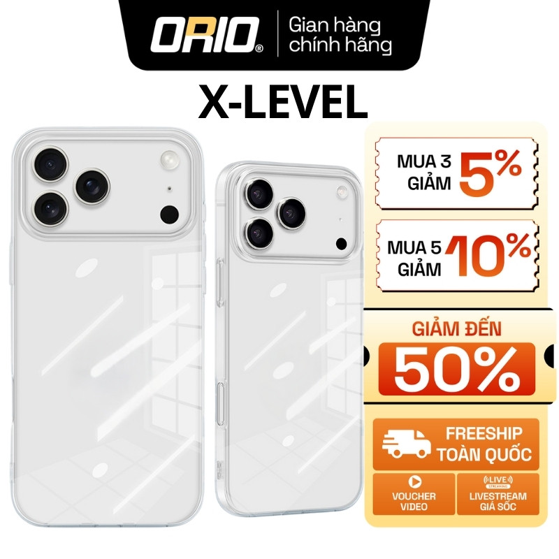 เคส ORIO X-level Sparkling iPhone 17 Series ป้องกันสีเหลือง HARD โปร่งใส บาง และแน่น