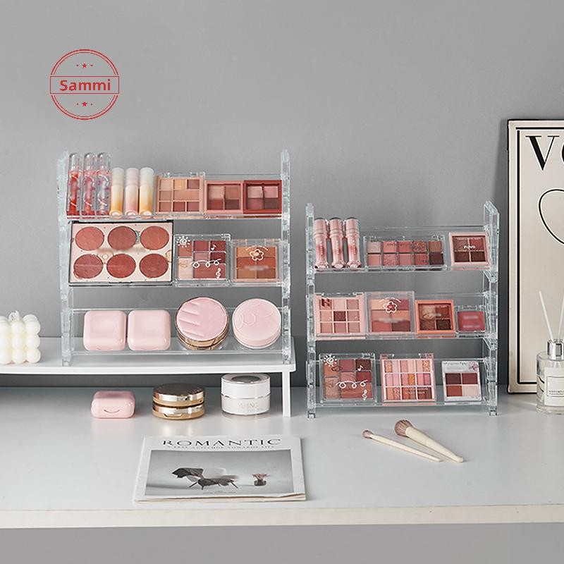 Sammi 3 ชั้นอะคริลิคเครื่องสําอางชั้นวางอายแชโดว์อเนกประสงค์ถาด Blush ชั้นวางของ Creative Desktop ของเล่น Sundries Organizer TH - รูปที่ 7