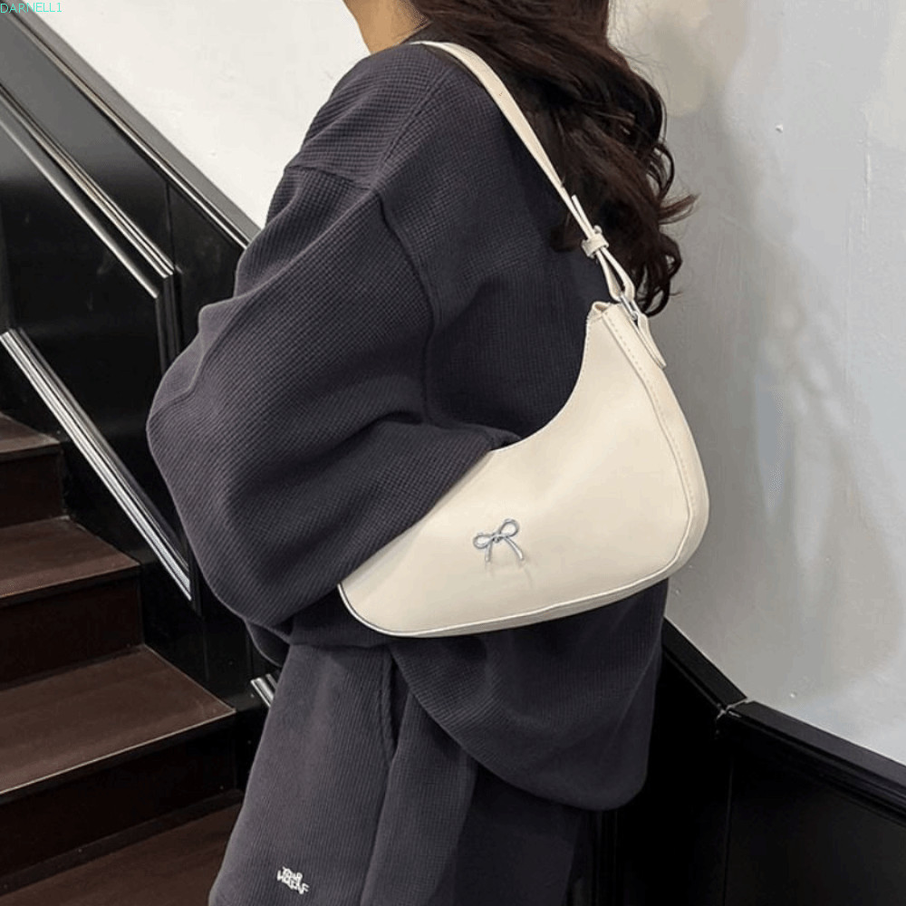 DARNELL1 Bowknot Armpit Bag, PU Leather Korean Bowknot Underarm Bag, Fashion Solid Color Luxury Swee