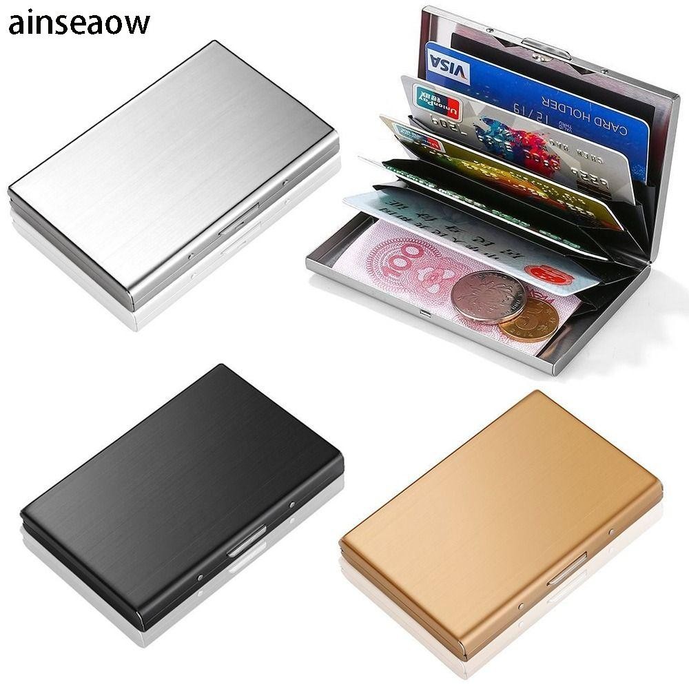 ผู้ถือบัตรเครดิต สแตนเลส Anti-RFID แบบบาง มีช่องเก็บบัตร 6-10 ใบ พกพาสะดวกสำหรับการท่องเที่ยวและงานประจำ