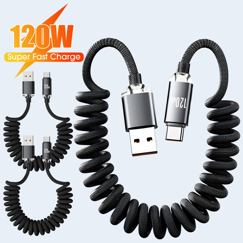 สายชาร์จเดินทาง 120W | สายชาร์จเร็ว USB C แบบพับเก็บได้พร้อมดีไซน์พกพา ผ้าทอทนทานสําหรับแท็บเล็ตสมาร์ทโฟนใช้ทุกวัน Type-C to Type-C