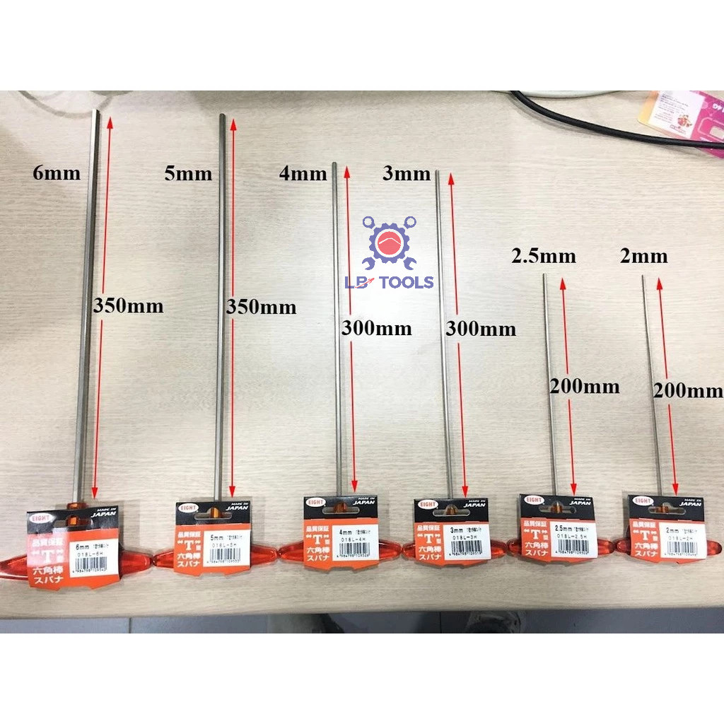 หกเหลี่ยมรูปตัว T EIGHT ของญี่ปุ่น ยาว 018L ขนาดตั้งแต่ 2-6mm - ด้ามจับ T หกเหลี่ยม 018L-2H 2.5H 3H 