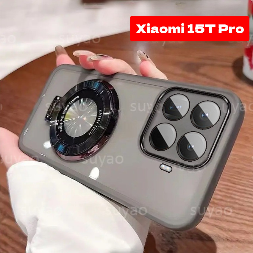 สําหรับ Xiaomi 17T 15T Pro 15TPro เคสโทรศัพท์ผู้ถือแม่เหล็กปลอก Xiaomi15TPro Xiaomi15T Mi บาง Ultra Clear โปร่งใสนุ่มคู่เลนส์กันกระแทก TPU ชุบปกหลัง