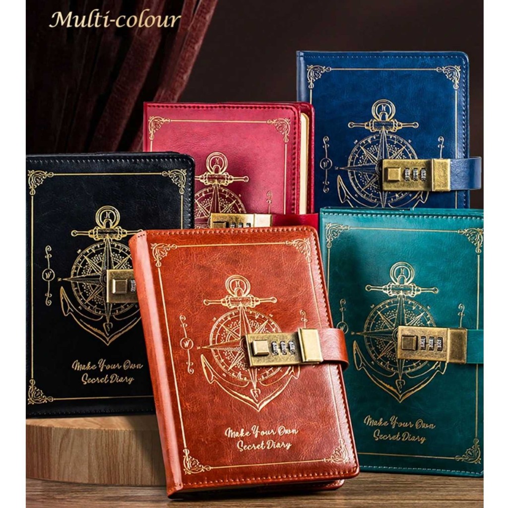 Pirates Vintage Leather Journal Book B6 200 หน้าตารางพร้อมตัวล็อคคุณภาพ INU148