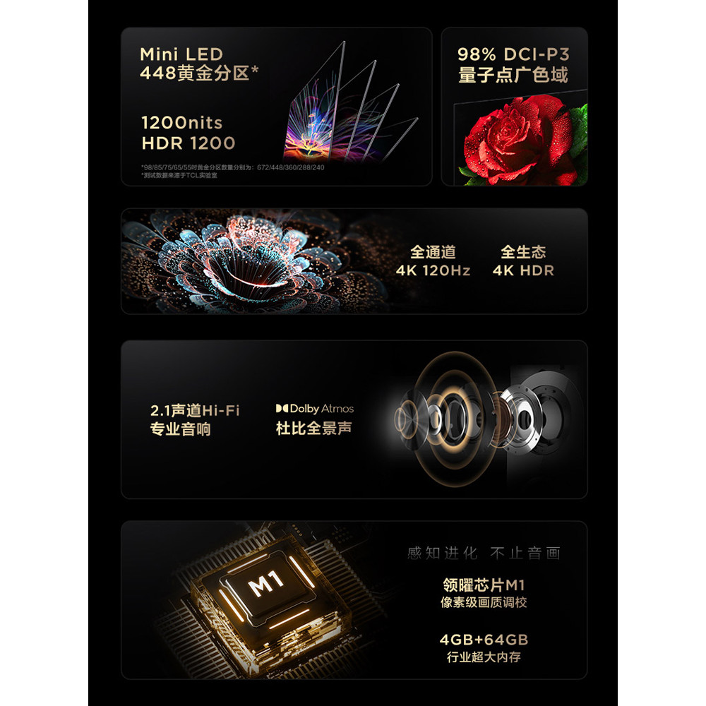 TCL 55Q10G 55 นิ้ว Mini LED 120Hz ทีวีแบบเต็มหน้าจอในครัวเรือน