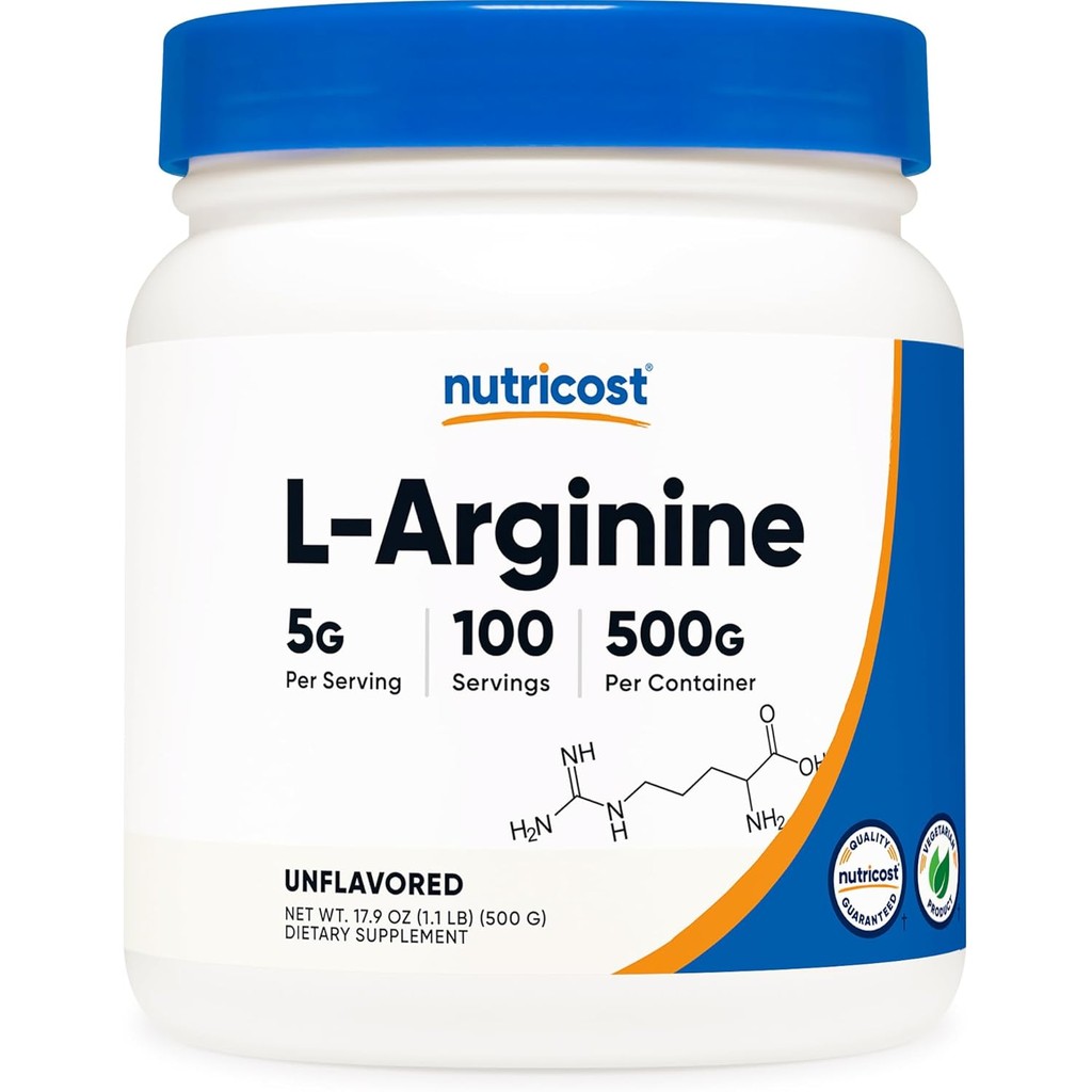 Nutricost L-Arginine Powder 500 Grams (1.1lbs) - Pure L-Arginine Powder - 5000mg Per Serving; 100 Se