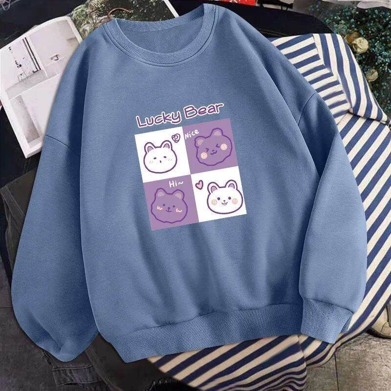 สลิมฟิตเสื้อคอกลมผู้หญิงผ้าฝ้ายผสมหลวมบางฤดูใบไม้ร่วงฤดูหนาวสไตล์เกาหลีขนาดบวก สตรีทแวร์ สบายๆด้านบน