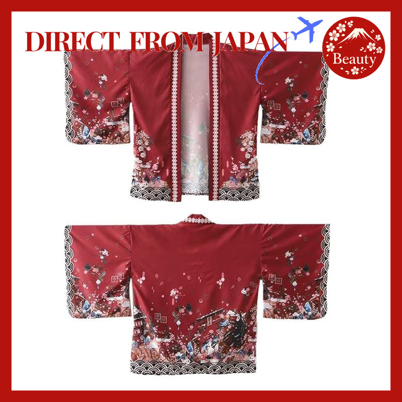 Japan Fushimi Inari Crimson Happi Coat Haori Summer Festival Temple Shrine Cosplay Korean Style【Dire