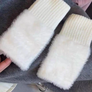 ถุงมือครึ่งนิ้วขนแกะขนมิงค์ สำหรับผู้หญิง นุ่มและอบอุ่นในฤดูหนาว