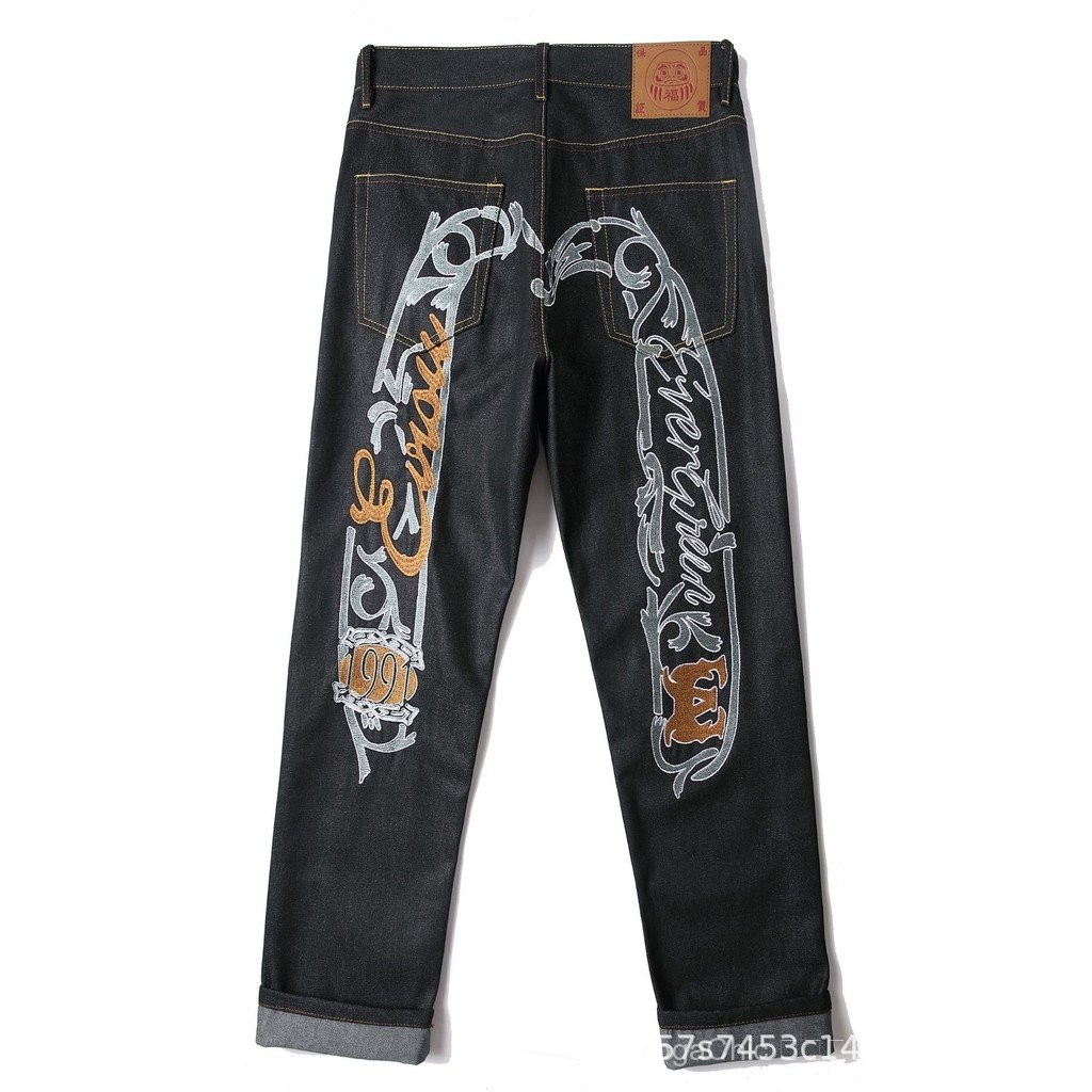 EVISU กางเกงยีนส์ Big M Slim ลาย.Raw.Pulp และ Tang หญ้าลาย สำหรับทั้งผู้ชายและผู้หญิง