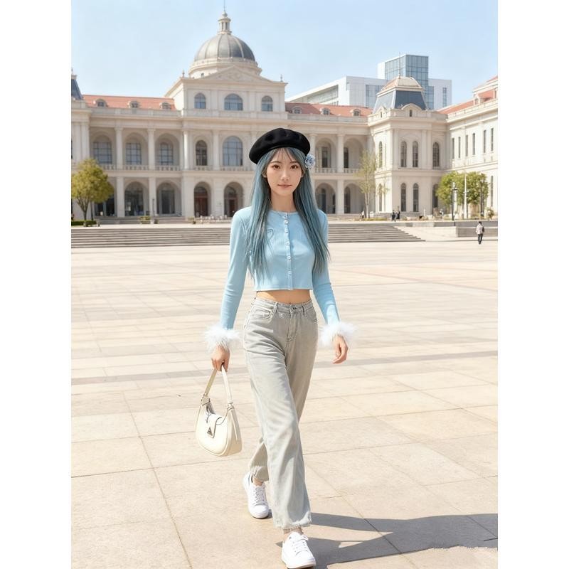 สไตล์เกาหลีสไตล์หวานออกแบบ FluffyCuffs เสื้อคาร์ดิแกนถักแขนยาวสำหรับผู้หญิงดีไซน์เรียบหรูใส่สบาย ดูแพงด้วยดีเทลที่ประณีต