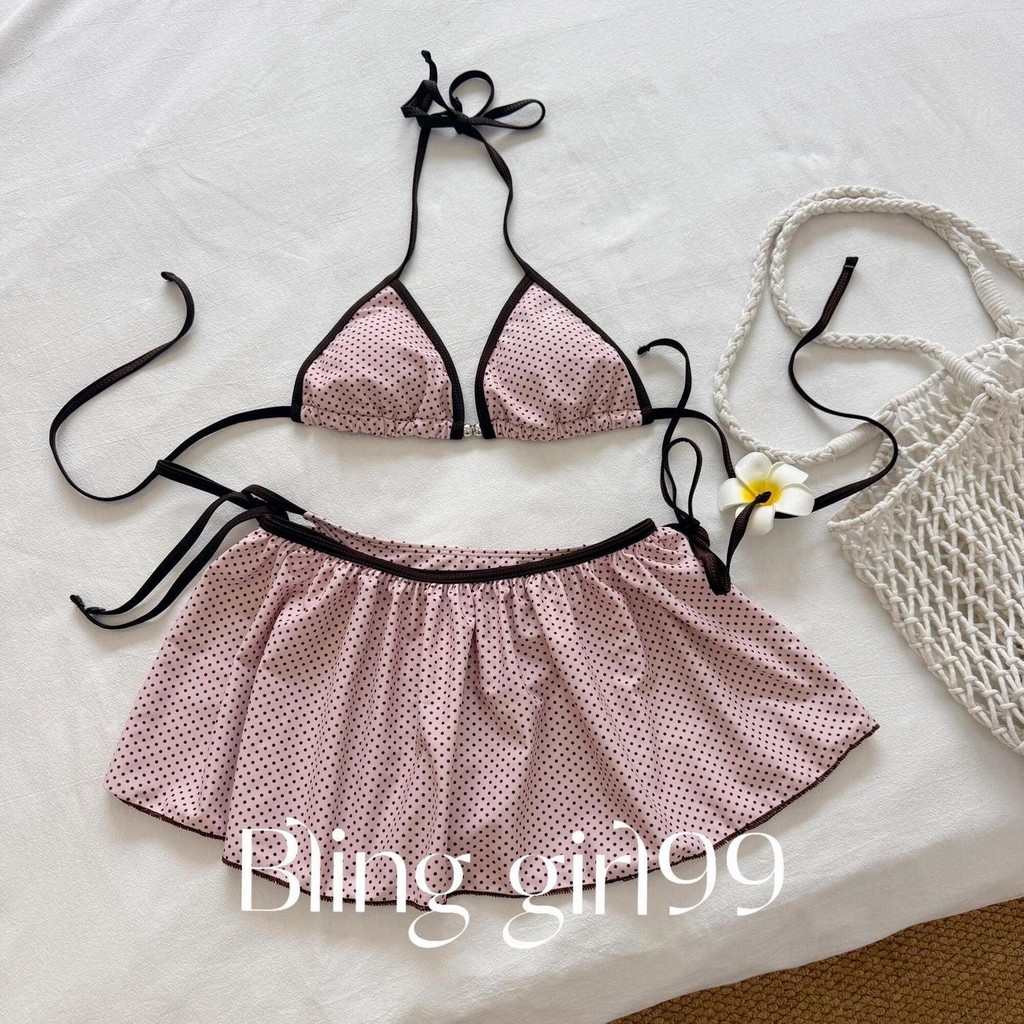 [Baili Little Sweet] บิกินี่ดีไซน์ลายจุดสีชมพู