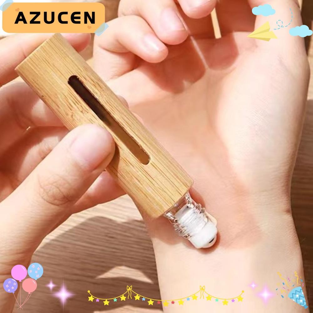 AZUCEN ขวดลูกกลิ้ง, มินิพร้อมลูกกลิ้งสแตนเลสม้วนไม้ไผ่บนขวด, ชุดเดินทาง 3ml/5ml/10ml/15ml ขวดรีฟิลแบ