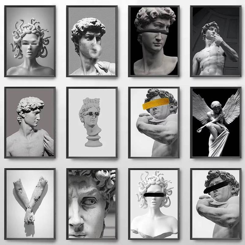 พลิกโฉมประติมากรรมหินอ่อน Apollo ในสไตล์โมเดิร์น พร้อมโปสเตอร์ผ้าใบ HD สำหรับตกแต่งบ้าน ห้องนอน หรือห้องนั่งเล่น