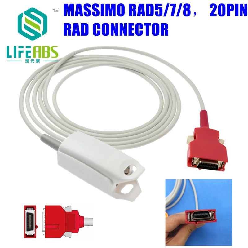 คลิปนิ้วหูคลิปซิลิโคนสายยาวนํามาใช้ใหม่ Spo2 Sensor สําหรับ Masimo Rad5/7/8,20pin,Rad Connector ผู้ป