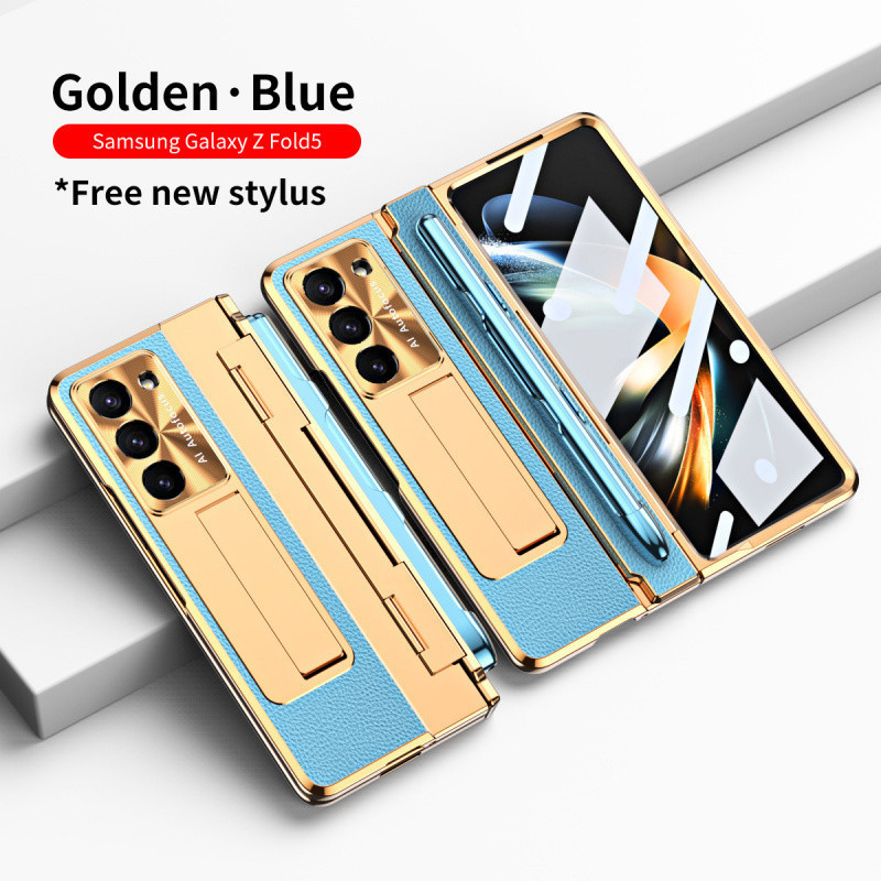 ใหม่สําหรับ Samsung Galaxy Z Fold 7 เคสโทรศัพท์ Fold7/6/5/4/3 พร้อมฝาครอบปากกาชุบหนังบานพับเคสโทรศัพท์