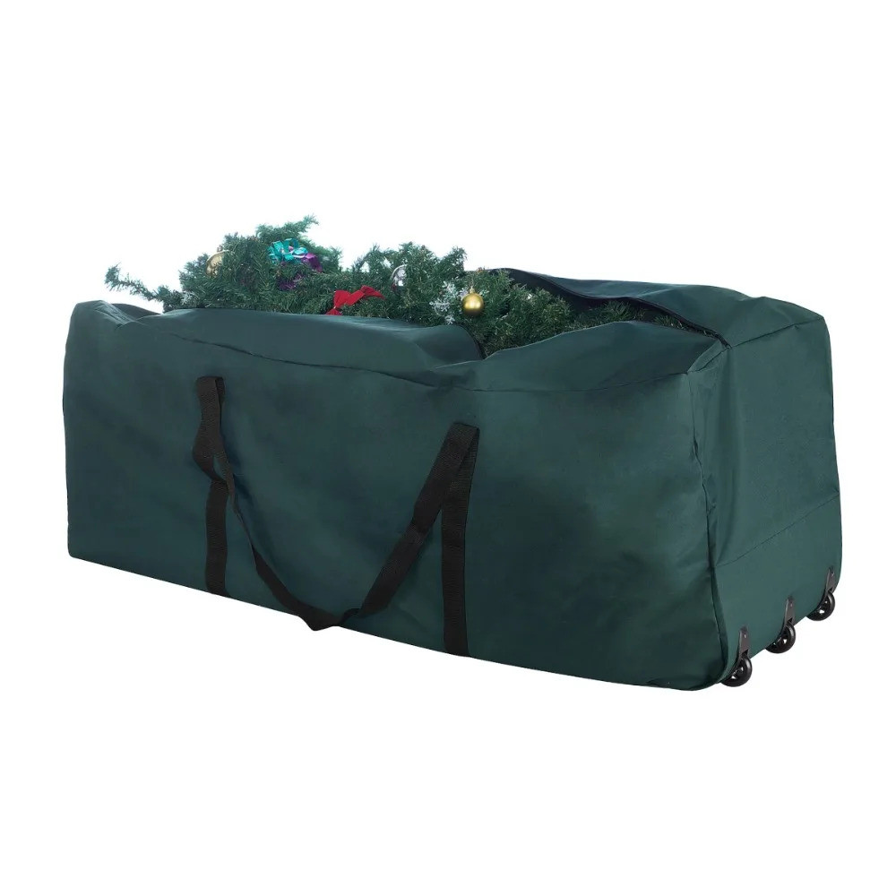 สีเขียว Rolling Christmas Tree Storage Duffel กระเป๋าสําหรับ 9 Ft Tree ขนาดใหญ่ประหยัดวันหยุด Décor 