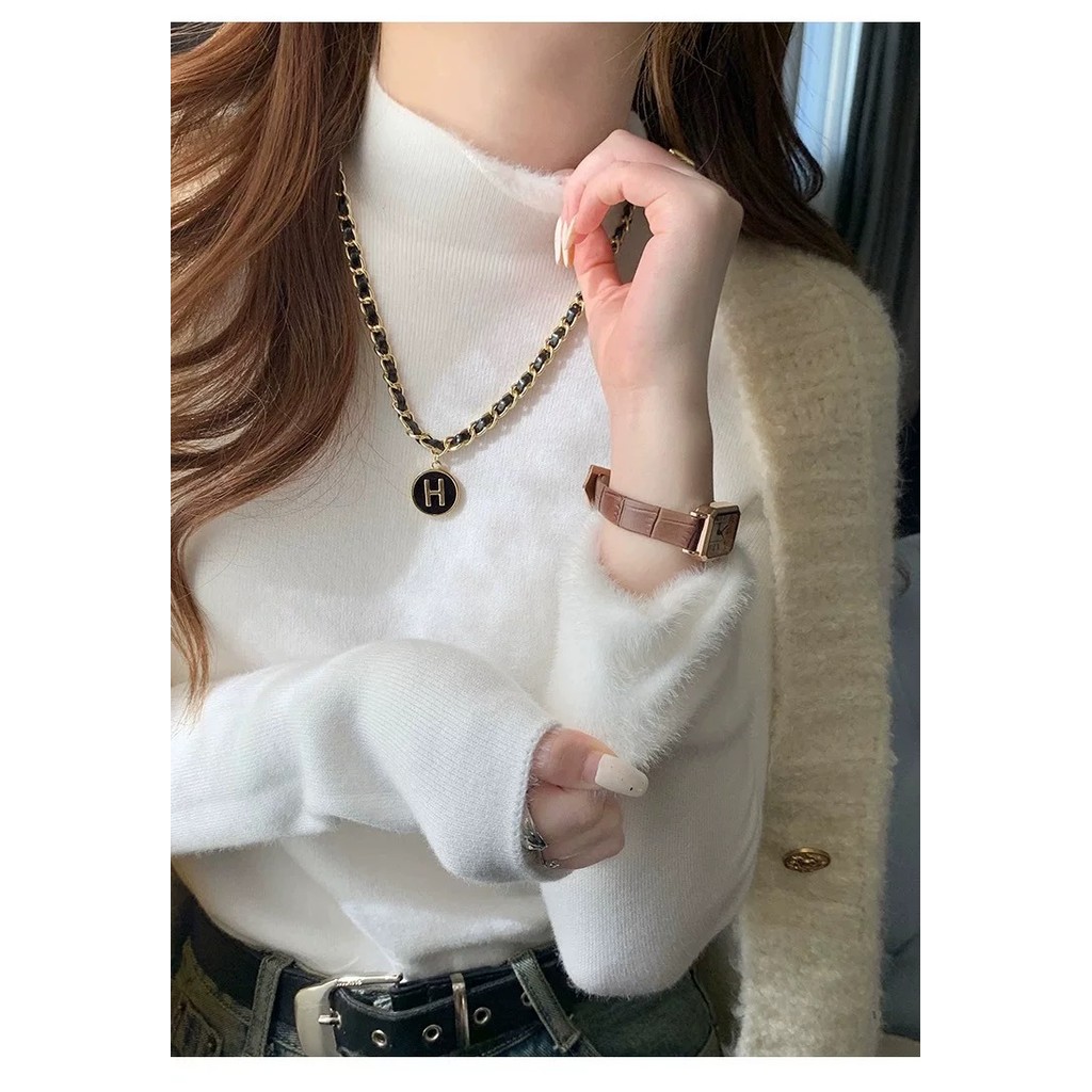 ซับในขนแกะหนาสำหรับเสื้อถักผู้หญิง แบบใหม่ คอกลม แฟชั่นทันสมัยและอบอุ่น - รูปที่ 4