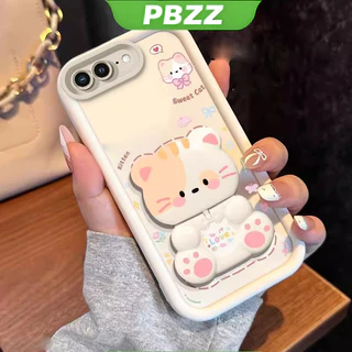 เคสสําหรับ iphone 7 plus 7p 8p 8 plus se 2 ipnone se เคสโทรศัพท์ Softcase ซิลิโคนกันกระแทกปกใหม่ความงามการออกแบบพร้อมที่วาง 360° กระจกแต่งหน้า แมวน่ารัก สําหรับเด็กผู้หญิง JTXMMZJ