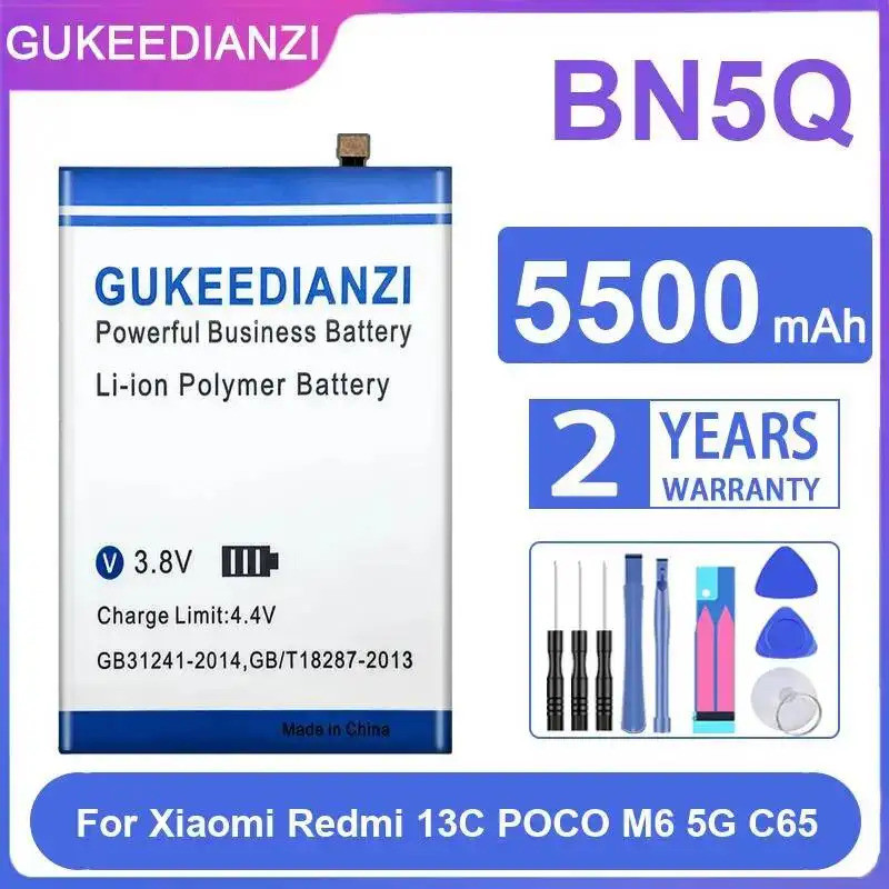 แบตเตอรี่โทรศัพท์มือถือ 5500mAh สําหรับ Xiaomi Redmi 13C Poco M6 5G C65 BN5Q ประสิทธิภาพอุณหภูมิต่ํา