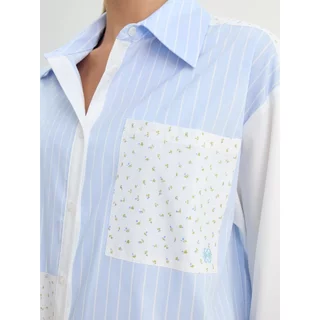 [Pomelo] เสื้อเชิ้ตลายทางและลายดอกไม้ / Striped Floral Panel Shirt