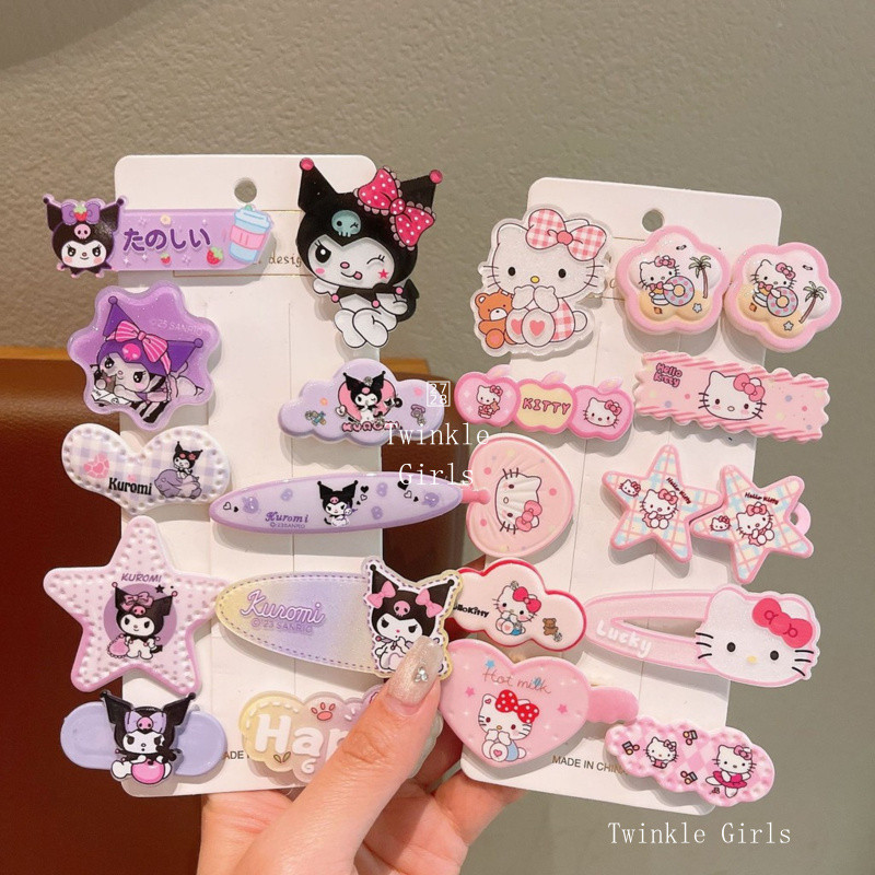 10 ชิ้น Kuromi Cinnamoroll ชุดกิ๊บติดผมสําหรับเด็กสาวน่ารัก Sanrio My Melody Hello Kitty การ์ตูน Hairpin ไม่เจ็บ Bangs Fringe คลิปด้านข้างอุปกรณ์เสริมผมกลับโรงเรียน
