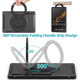 SAMSUNG 360° หมุนมือ ขาตั้งกันกระแทก สําหรับ Galaxy Tab S10 Ultra/S10 Lite/S10 FE/S9 Ultra/S8 Ultra/S10+/S9 FE+/S9+/S8+/S7 FE/S7 FE/S7+, Tab A11 Plus/A9+/S5e/S6 Lite
