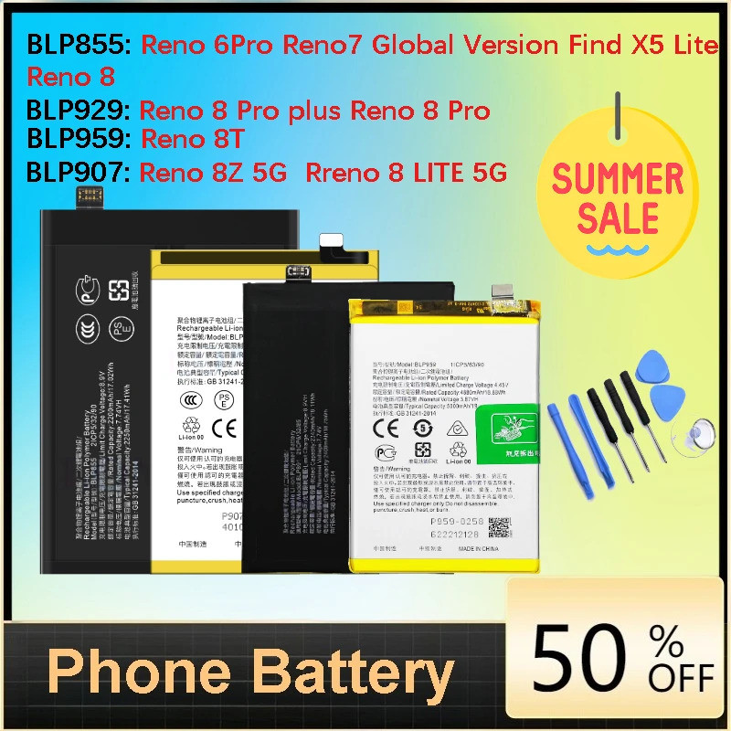 เปลี่ยนแบตเตอรี่ BLP855 BLP907 BLP929 BLP959 BLP981 สําหรับ OPPO Reno 6Pro 8 5G 8Pro 8T 8Z 8 Lite