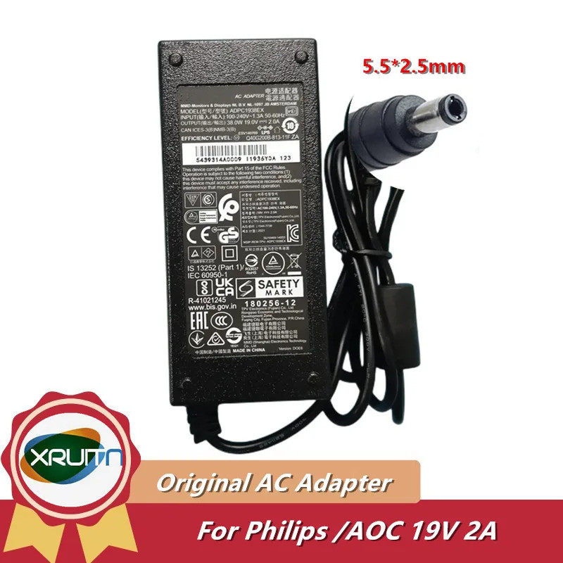 ของแท้ 19V 2A 38W ADPC1938EX ADPC1936 AC Adapter Charger สําหรับ Philips AOC 227E6L 247E6QSD LCD Mon