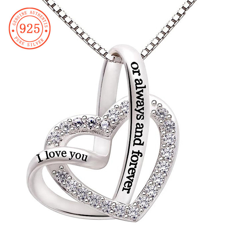 SHEFULI ใหม่ Double Heart Interlocking Micro-pave เพชรแกะสลักสร้อยคอ CSX1611