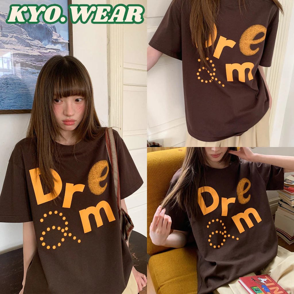 KYO 🌸 เสื้อยืดแขนสั้น ทรงOversize สไตล์เกาหลี พิมพ์ลาย "DREM" COTTON 100% โคตรนุ่ม เสื้อผ้าแฟชั่นผู้หญิง