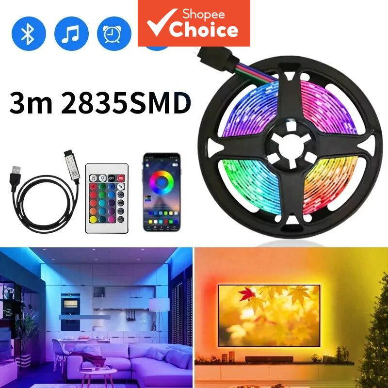 แถบไฟ LED RGB 1 ชิ้น SMD ควบคุมผ่านรีโมทและแอป USB บลูทูธ เทปไดโอดยืดหยุ่น สําหรับตกแต่งหลังทีวี ห้องนั่งเล่น และห้องนอน