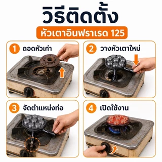 หัวเตาแก๊สอินฟราเรด 125 มม. อะไหล่เตาแก๊สตั้งโต๊ะ ไฟแรง ประหยัดแก๊ส เปลี่ยนง่าย ใช้กับเตาเก่าได้ สนใจกดสั่ง COD