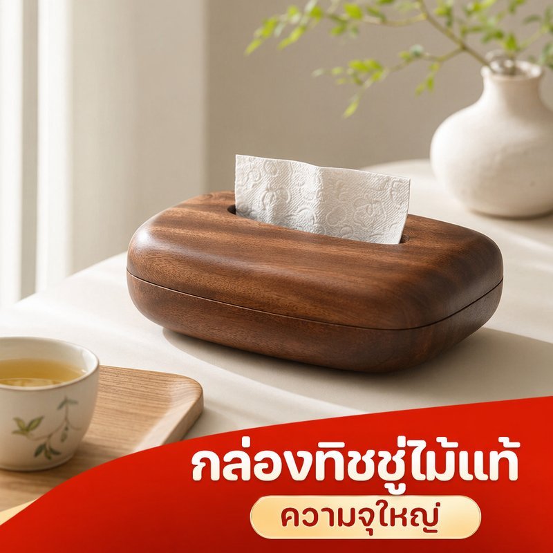 กล่องทิชชู่ไม้ กล่องใส่ทิชชู่ไม้ วอลนัท สไตล์จีนใหม่ ความจุใหญ่ สำหรับโต๊ะทำงาน ห้องอาหาร