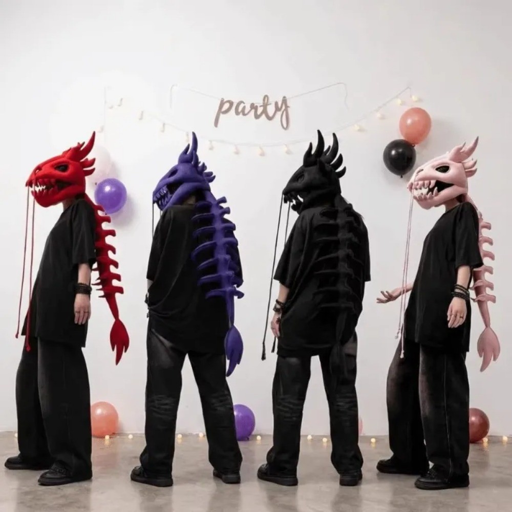 Cool ไดโนเสาร์ฮาโลวีน Dragon Skeleton Plush หมวกคอสเพลย์เครื่องแต่งกาย Prop พร้อมหางสําหรับปาร์ตี้ 8