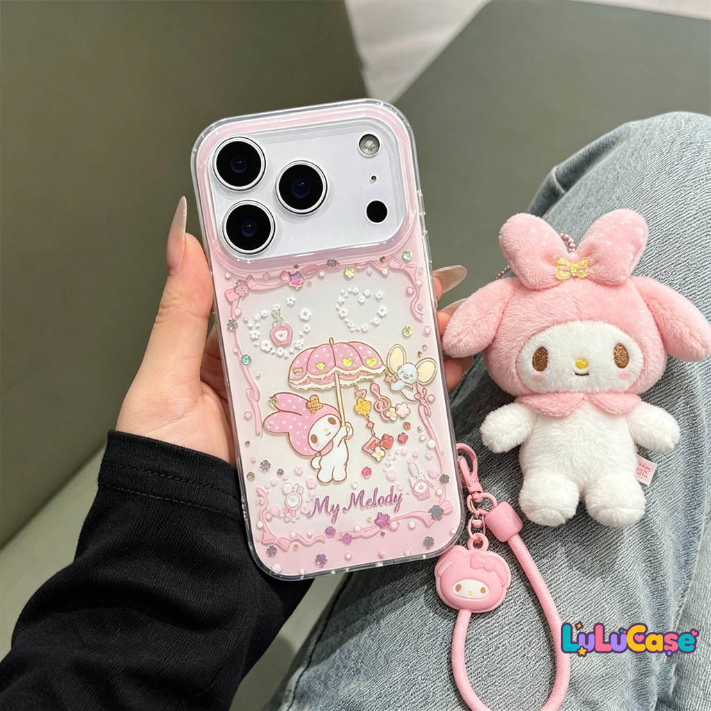 สำหรับ OPPO A6C A58 A3X A60 A5i A38 A3 A57 A16 A54 A76 A52 A18 A3s A31 A15 A35 A17 เคส IMD My Melody ถือร่ม ลายดอกไม้