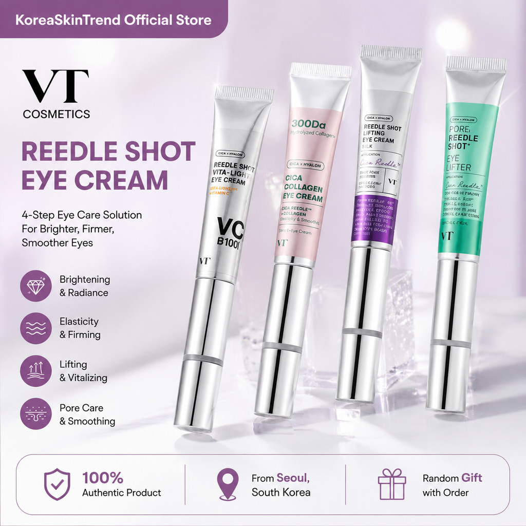 VT Eye Cream ชุดทดลอง 4 ชิ้น – VC, คอลลาเจน, PDRN & Lifting, K-Beautys Most Wanted Eye Treatments