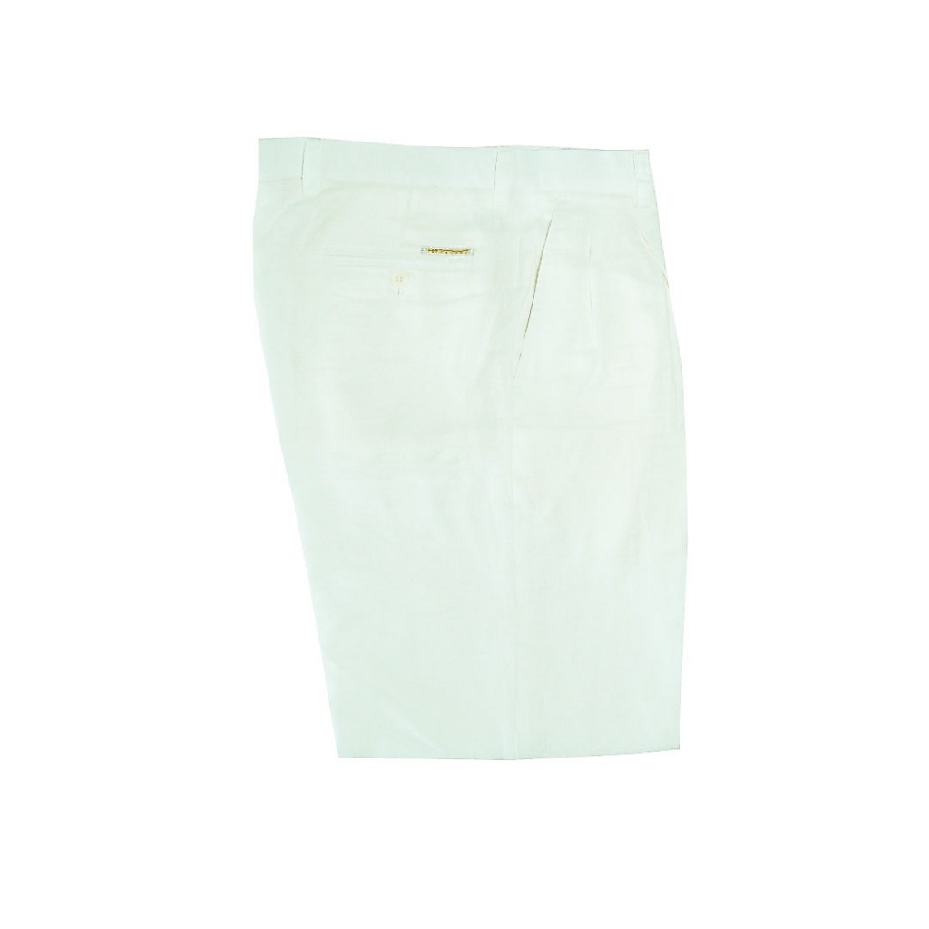 Hazard กางเกงทำงานขายาวมีจีบ  ผ้า Linen(ลินิน) สีขาว