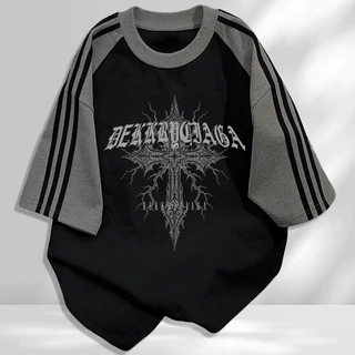 【จัดส่งจากกรุงเทพฯ】LABZAA เสื้อยืดแขนสั้นคอกลม✨วินเทจฟอกน้ำ ลวดลายแฟชั่น Oversized ระบายอากาศ YG4604