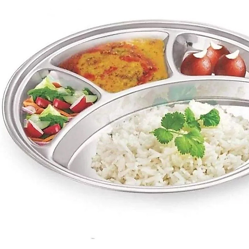 ถาดหลุมสเตนเลส4ช่อง ถาดหลุมนักเรียน ถาดอาหาร(4 Compartment Divided Fast Food Serving Trays)