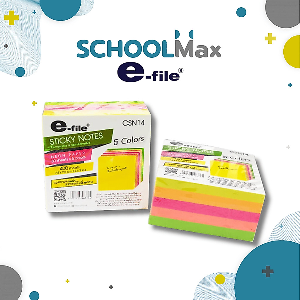 โพสท์อิท กระดาษโน๊ต ติดแน่น ไม่ทิ้งคราบ Sticky Note Neon 400แผ่น e-file / ชุด