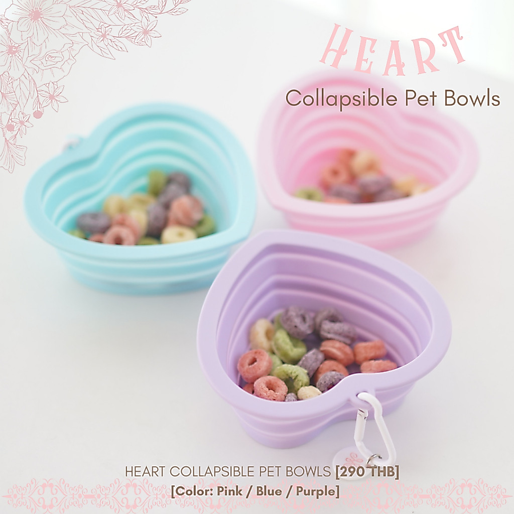 ชามข้าวสัตว์เลี้ยง 025 Pawtopia - Heart Collapsible Pet Bowls น่ารัก สดใส สวยงาม ทนทาน