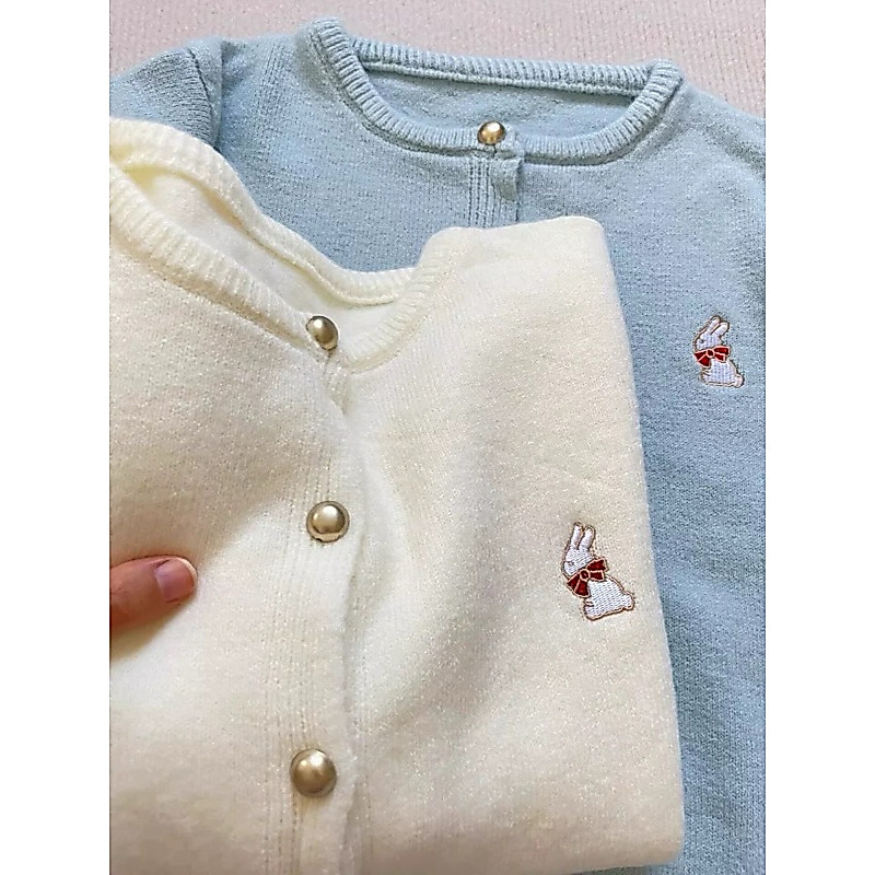 Chinshirt เสื้อคลุมแขนยาวคอกลม ลายปักกระต่ายสไตล์เกาหลีน่ารัก Lady Clothing Rabbit ไหม พรมกระดุมหน้า