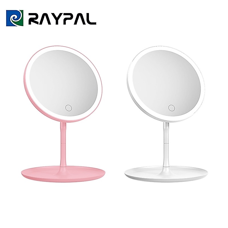 RAYPAL กระจกมีไฟ LED 3ระดับ  แบตเตอร์รี่ 1200mAh กระจกแต่งหน้าถาดเก็บของ กระจกแต่งหน้าLED กระจกมีไฟส่องหน้า มีไฟ