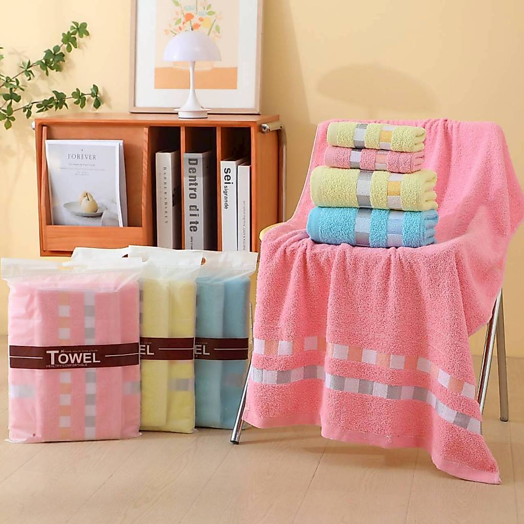 เซ็ตหมากรุก  ผ้าเช็ดตัว ผ้าเช็ดผม เนื้อผ้าหนา COTTON 100% ซับน้ำได้ดี ขนาด 35*75 Cm 70*140 Cm