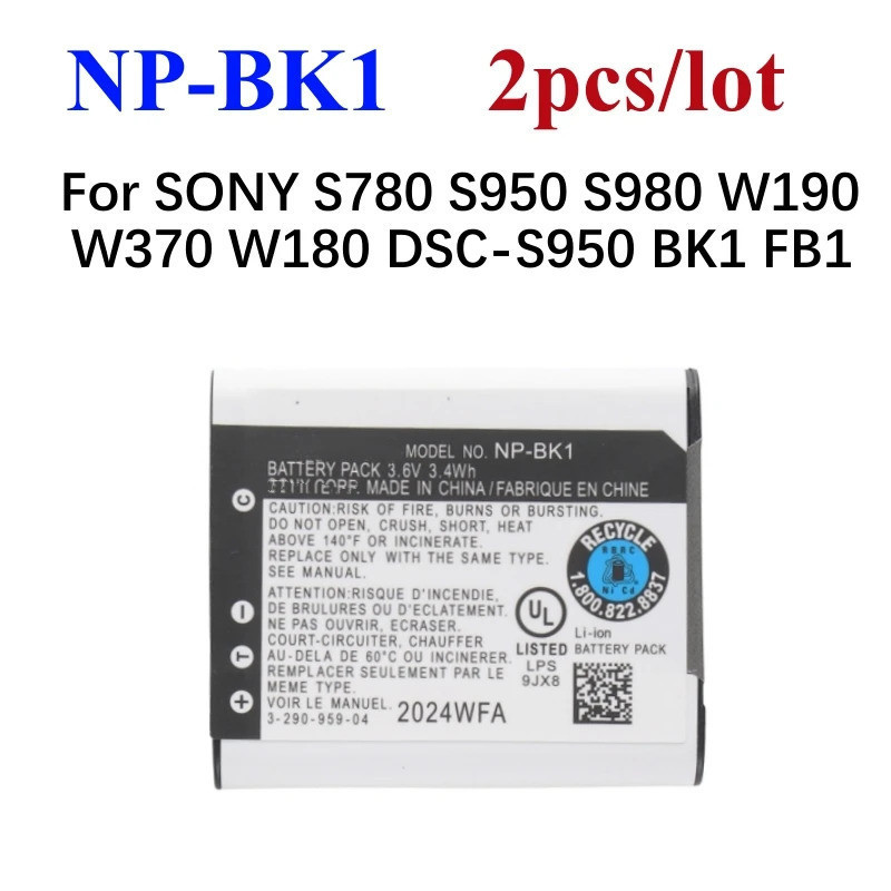 2 ชิ้น/ล็อต NP-BK1 NPBK1 สําหรับ SONY S780 S950 S980 W190 W370 W180 DSC-S950 BK1 FB1 แบตเตอรี่กล้อง